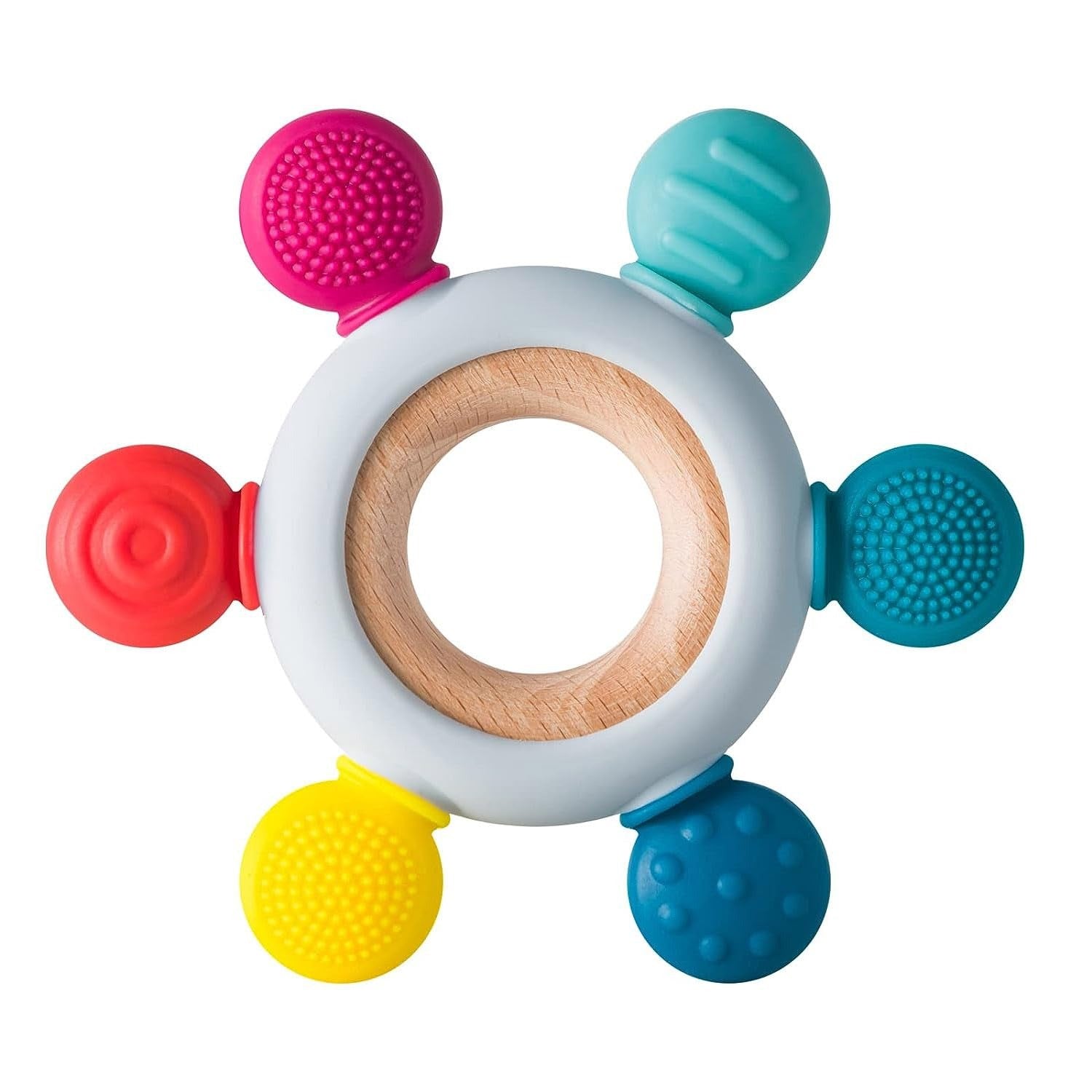 Playbox Wooden Flower BPA Free Silicone Teether Soothe Baby Gums Assorted Color