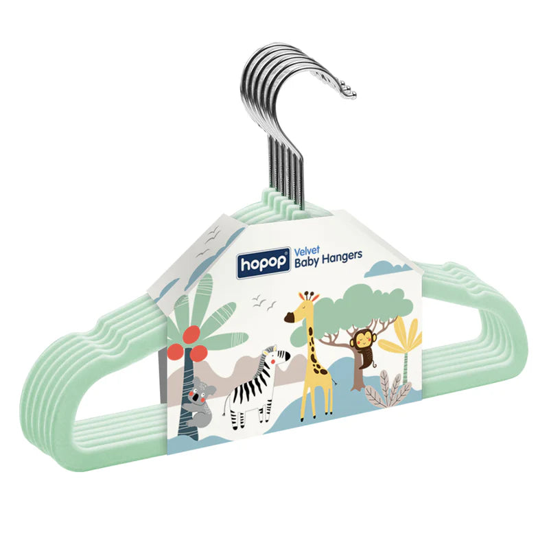 Hopop Non Slip Velvet Baby Cloth Hangers-Helps in Organising Baby Wardrobe-Perfect for Small Garments-Green