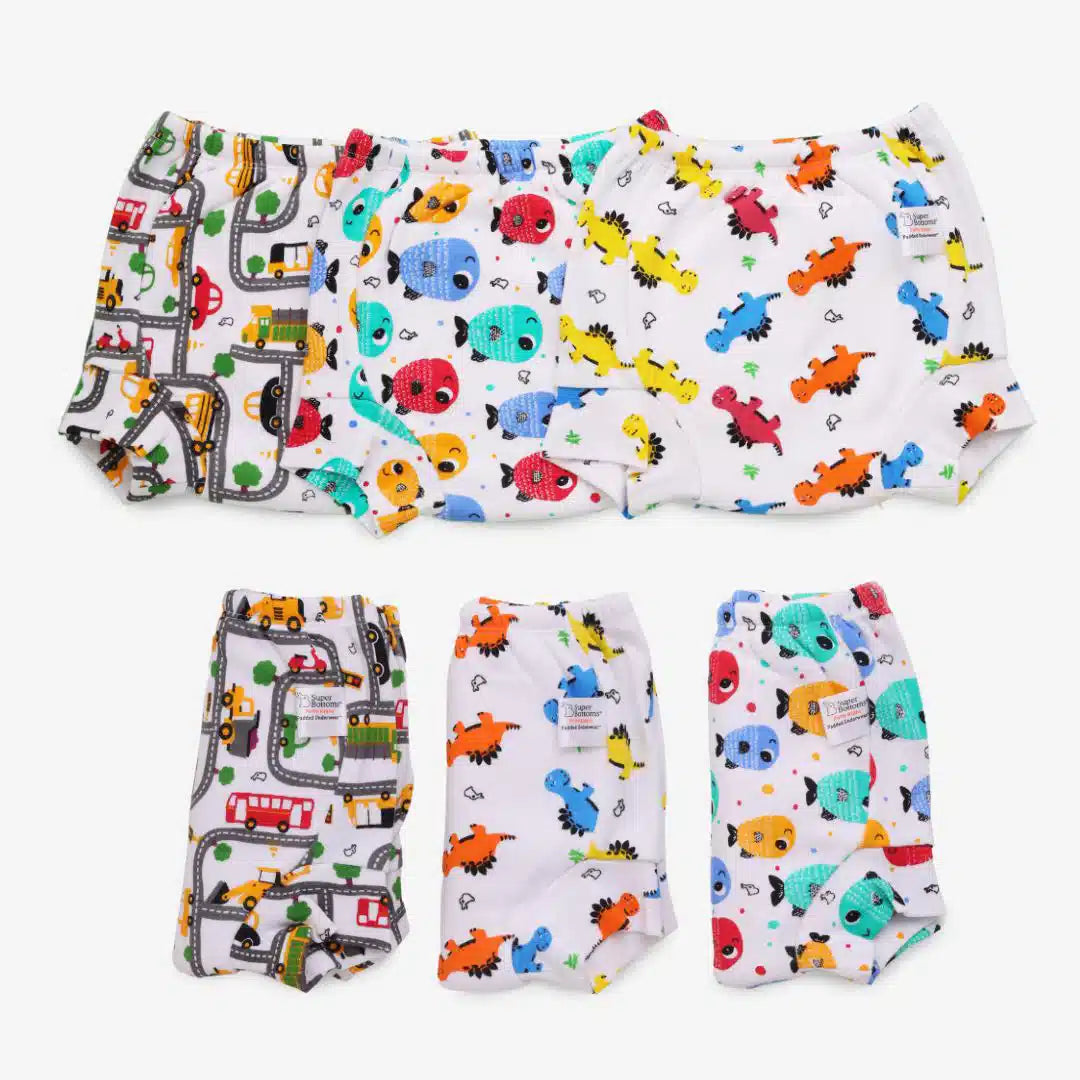 SuperBottoms Striking Whites Cloth Diapers-Padded Underwear-100% Cotton-Washable Reusable-Pack of 6-Extra 5% Off