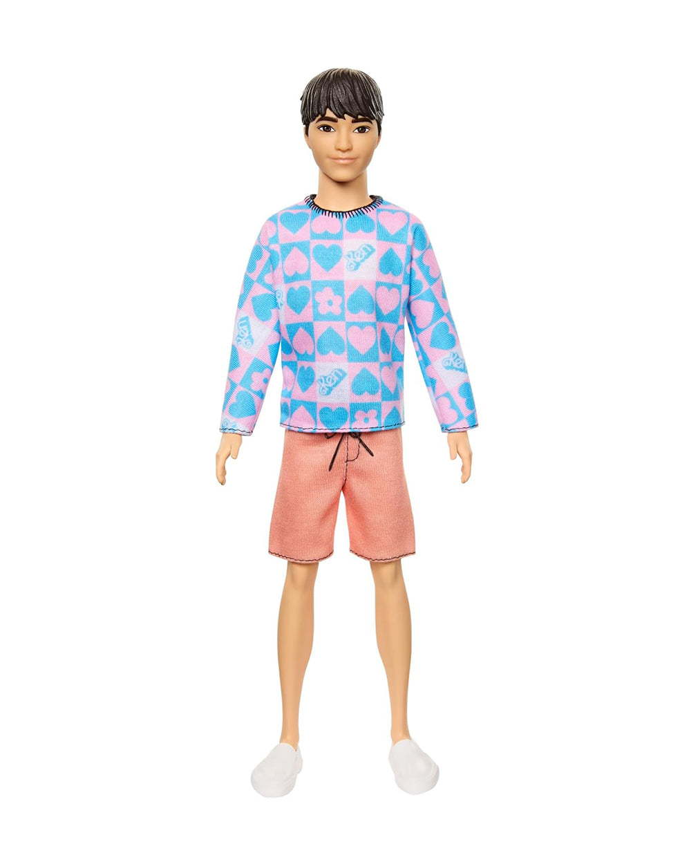 Barbie Ken Fashionistas Doll with Slender Body Wearing a Removable Long Sleeve Pink Blue Patterned Shirt Pink Shorts-Promotes Role Play-Doll