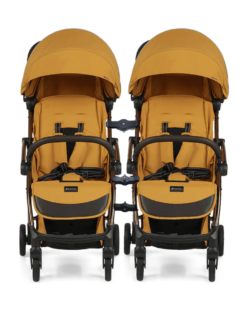 leclerc double stroller Leclerc Influencer Air Twin Stroller-Cabin Friendly-Flat Reclining Seat-One Touch Fold-Includes Twin Stroller Connectors-2 Years Warranty-For 6M to 5Y (Upto 22 Kg Each Stroller)-Golden Mustard-Extra 7% Off – duckduckbaby