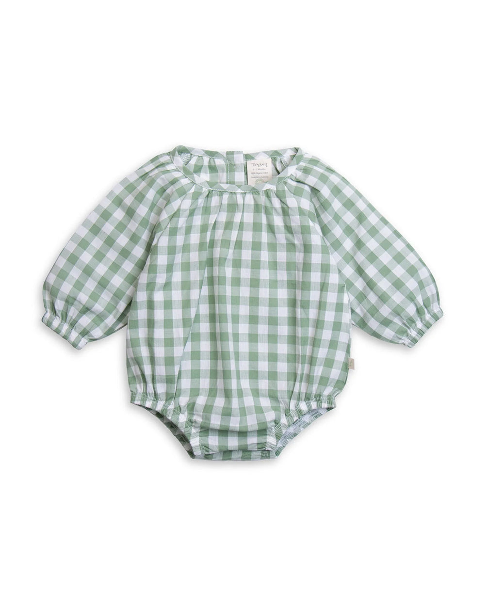 Tiny Twig White Green Romper-Basil Boho Gingham-Organic Cotton-For Infants-Extra 5% Off