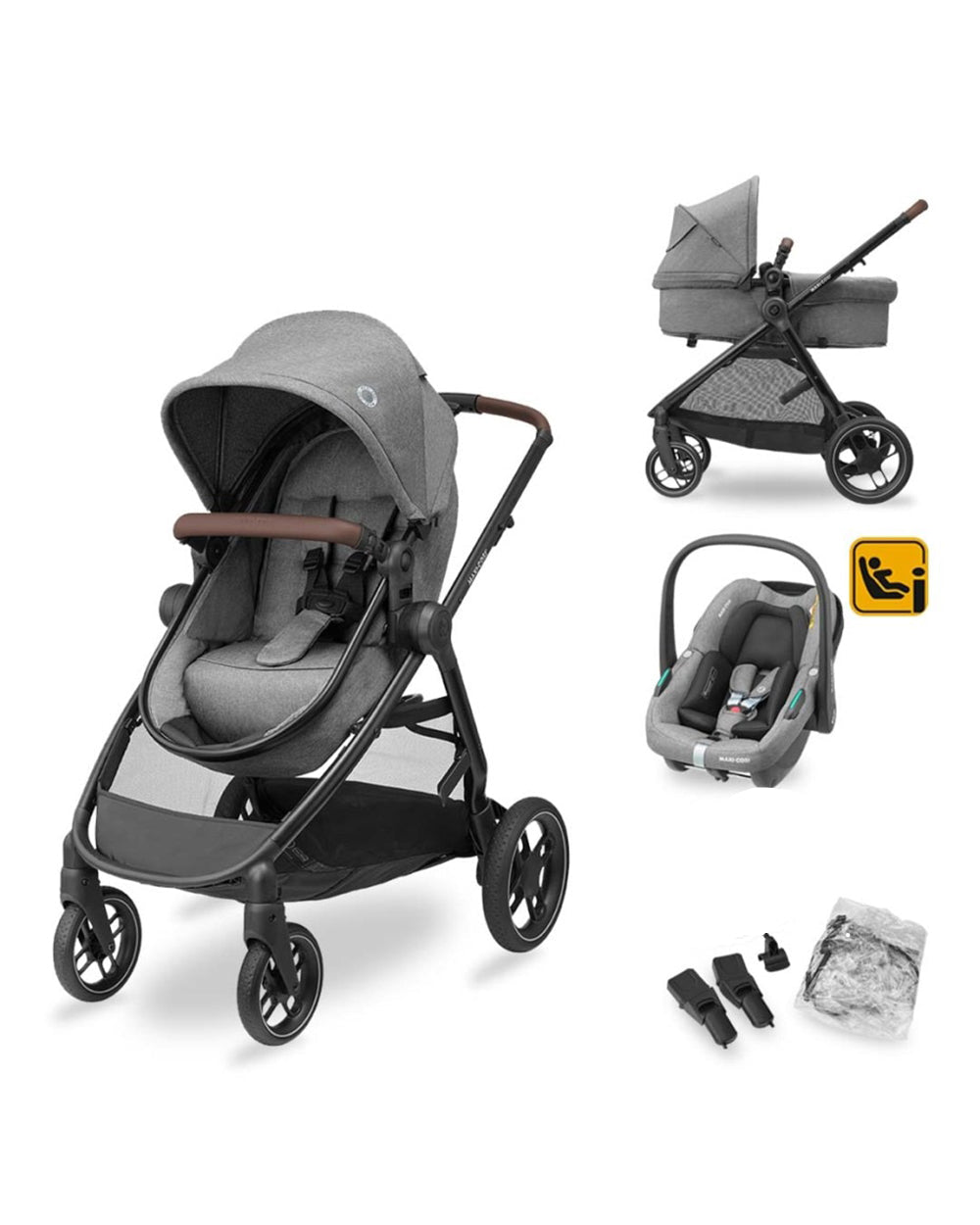 Maxi Cosi Zelia S Trio Baby Travel System- in Seat With Carry Cot Mode-Height Adjustable Parent Handle Bar-Reversible Flat Reclining Seat-6