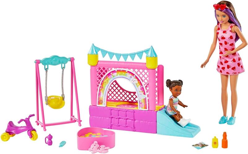 Barbie Skipper Babysitters Bounce House Playset-Includes Skipper Babysitter Doll, Toddler Doll, Swing Accessories-Promotes Role Play-Doll