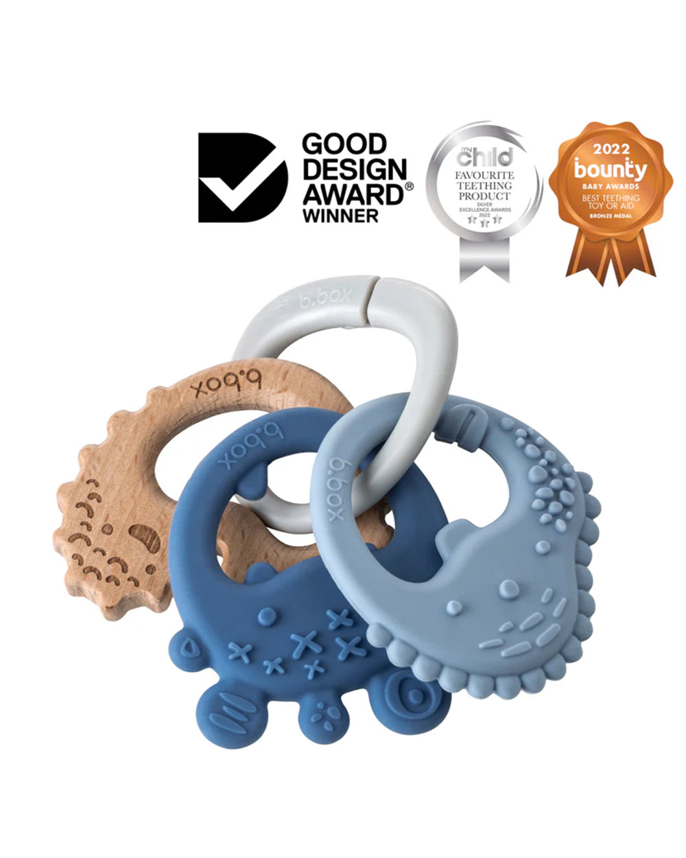 Trio Teether-With Three Textured Teethers-Made of Soft Silicone, Hard Silicone Beechwood-Supports Sensory Development Gum Relief-Lullaby