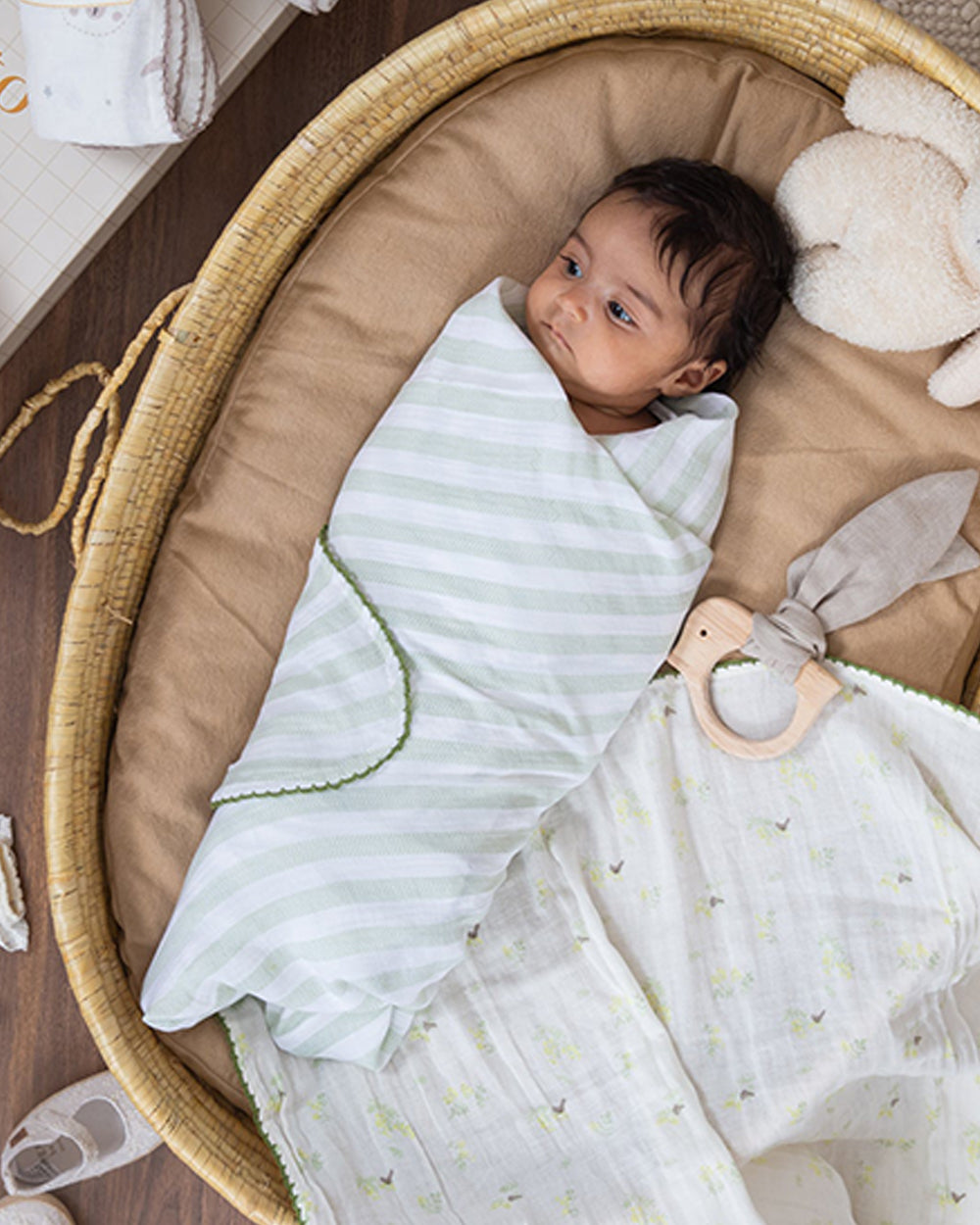 Aplito Baby Swaddle Set-Bows and Green-100% Organic Muslin Cotton-White Mint-Pack of 2-For Infants-Extra 5% Off