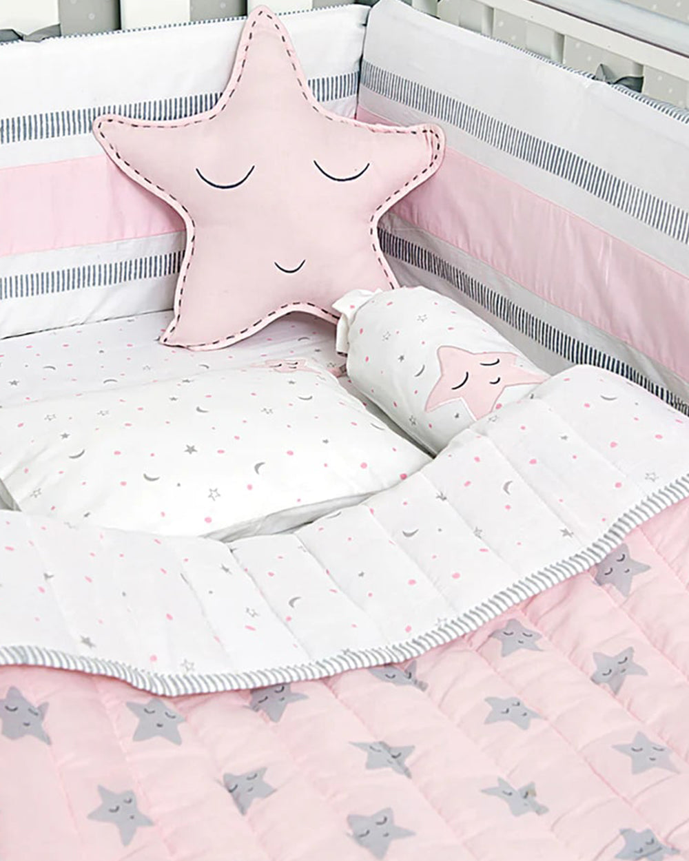 Masilo Sleepy Star White/Pink Baby Bedding Set-GOTS Certified