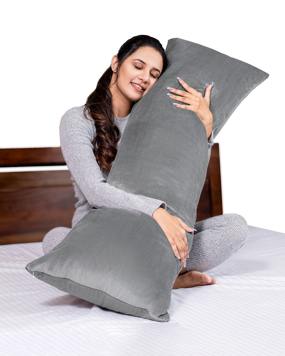 MY ARMOR Straight Pregnancy Pillow-Full Body-Grey-Microfibre-Premium Velvet Outer Cover-For Maternity-Extra 5% Off