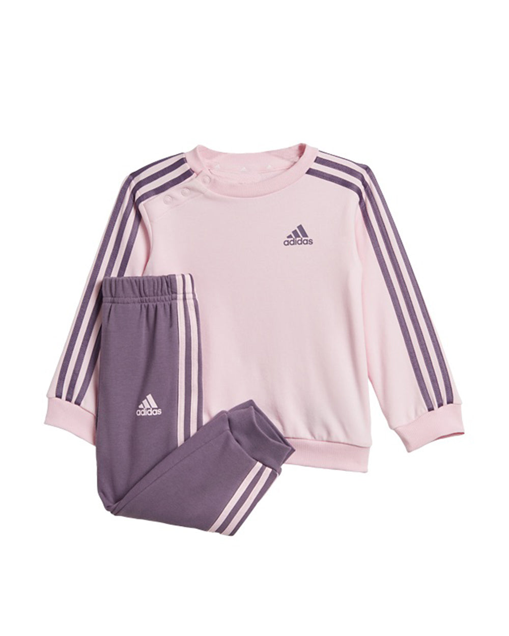 Adidas Pink Track Suit-Striped-Cotton Polyester French Terry For Infants