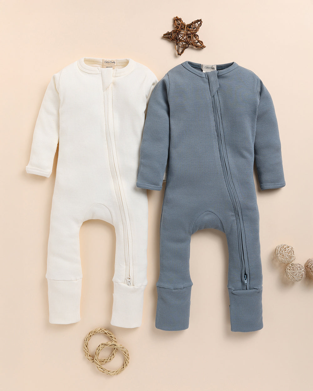 Cot Candy Baby Milk Aqua Winter Wear Zipsuits-Solid-Organic Cotton-Pack of 2-For Infants-Extra 5% Off