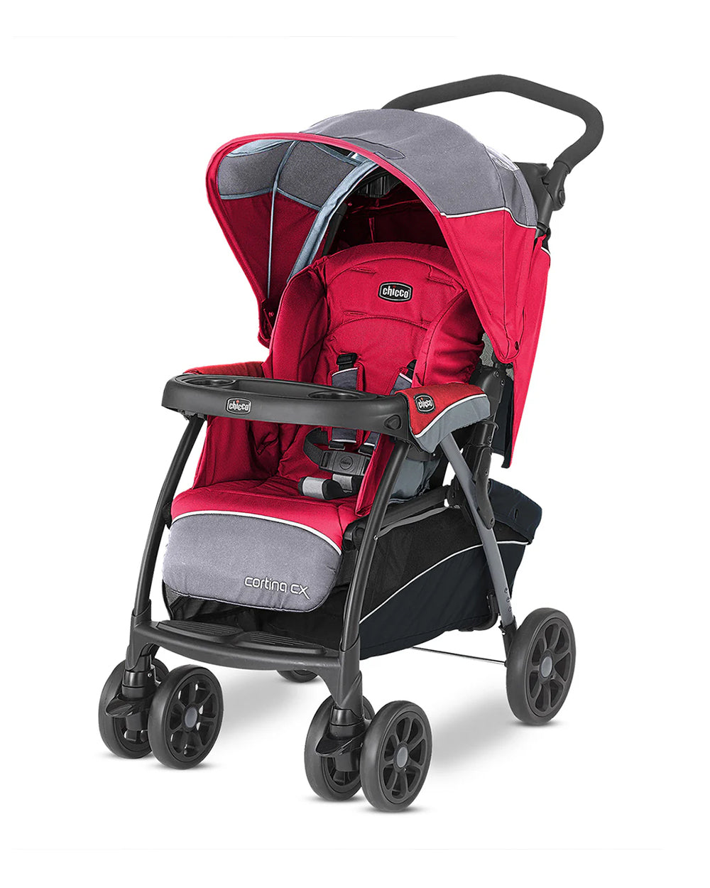 chicco cortina cx travel system stroller iron Chicco Cortina CX Baby Stroller-8 Positions Reclining Seat-3 Positions Adjustable Parent Handle Bar-One Hand Fold-With Parent & Child Tray-6 Months Warranty-Pram for 0 to 4Y (Upto 22 Kg)-Red-Extra 5% Off – duckduckbaby