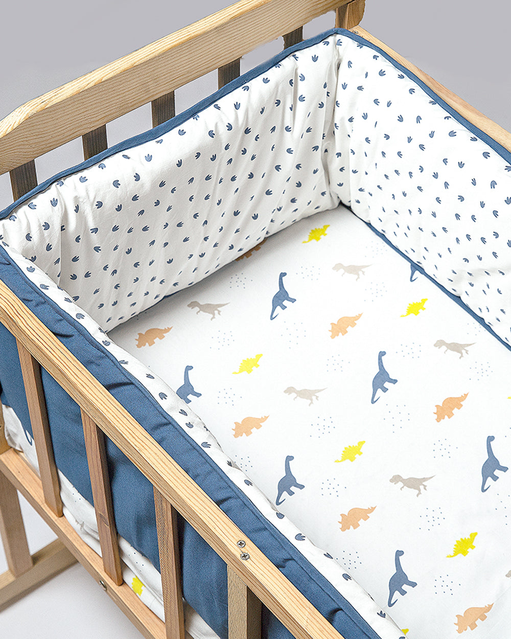 Aariro Crib Baby Bedding Set-Little Dino-White Blue-Organic Cotton-Crib Bedding-For Infants