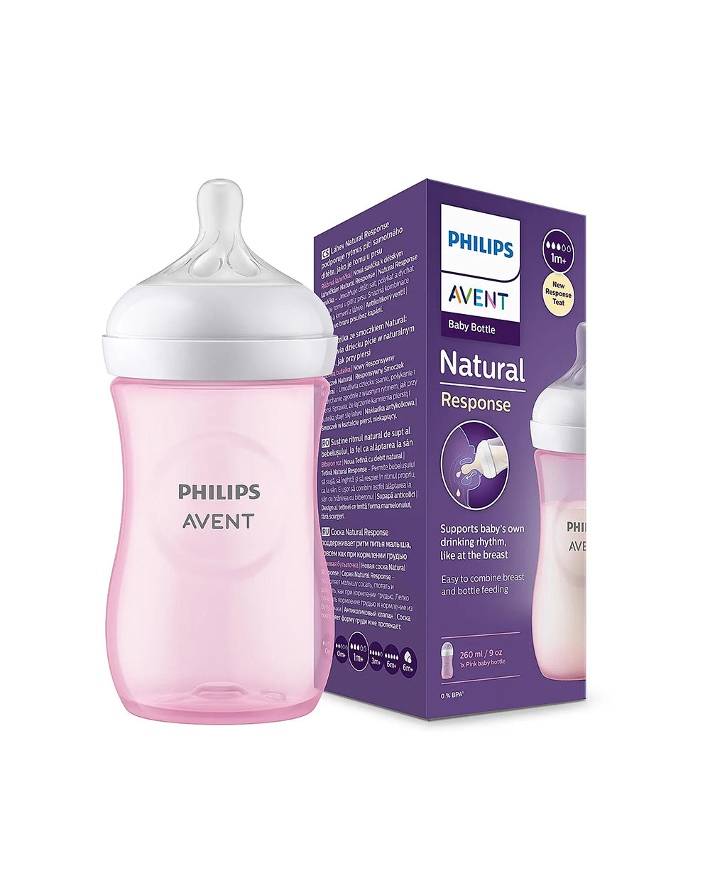 Philips Avent Natural Response Feeding Bottle-Anti Colic-260 ml-With Flow Nipple-Pink-1M+-Extra 5% Off