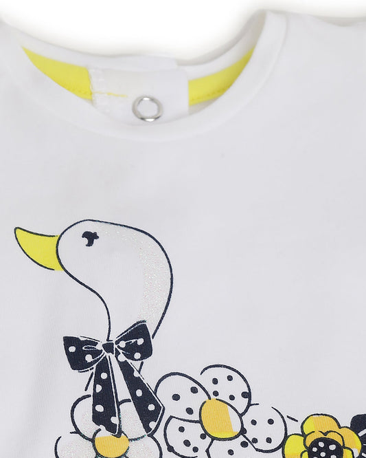 Chicco White and Yellow Tshirt and Shorts-Printed-Cotton-For Infants-Extra 5% Off