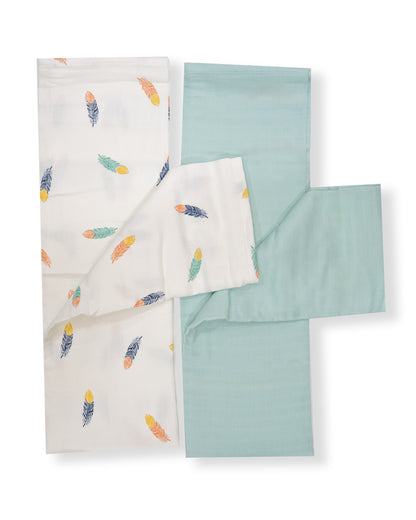 BeeLittle Fancy Feathers & Teal Green-Organic Muslin Swaddle-Pack of 2-Infant Wraps