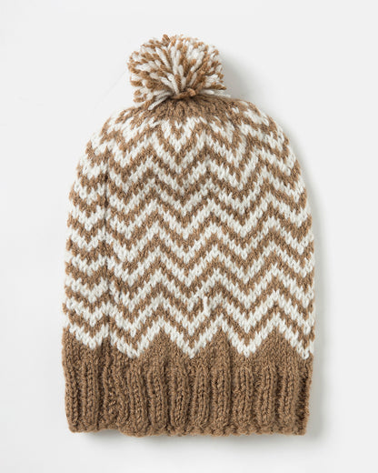 The Original Knit Brown & Off White Winter Wear Cap-Zig Zag-Acrylic-For Infants