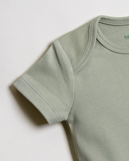 Twingle 100% Organic Cotton Bodysuit-Envelope Neck for Easy Dressing-Nickel Free Snaps-Elephant Print-Sage Green-Pack of 2-For Infants