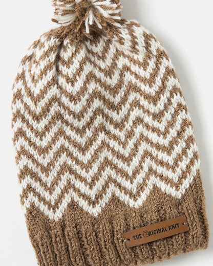 The Original Knit Brown & Off White Winter Wear Cap-Zig Zag-Acrylic-For Infants