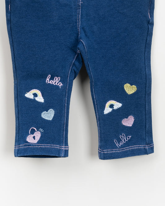 Chicco Denim Blue Jeans-Embroidered-Cotton Blend-For Infants