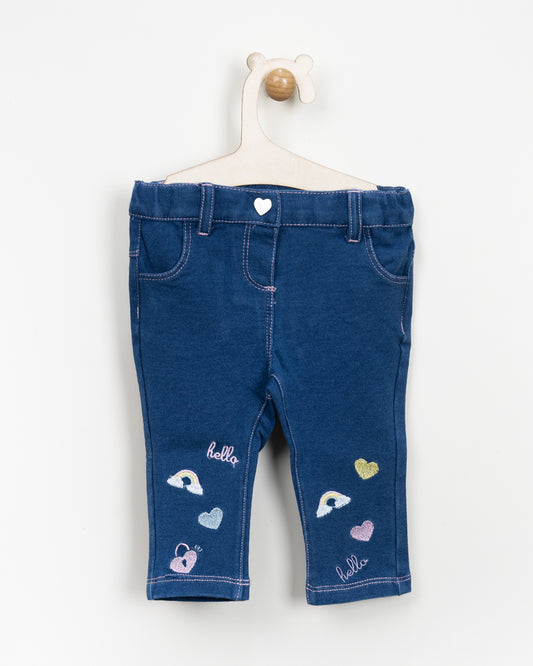 Chicco Denim Blue Jeans-Embroidered-Cotton Blend-For Infants