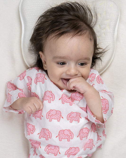 The Almirah Pink Kimono Set-Haathi March-Organic Cotton-For Infants