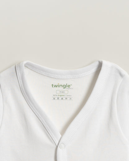 Twingle 100% Organic Cotton Jhabla Vest-Front Snaps for Easy Dressing-No Itchy Neck Tags-Long Sleeves-Solid-White-Pack of 3-For Infants