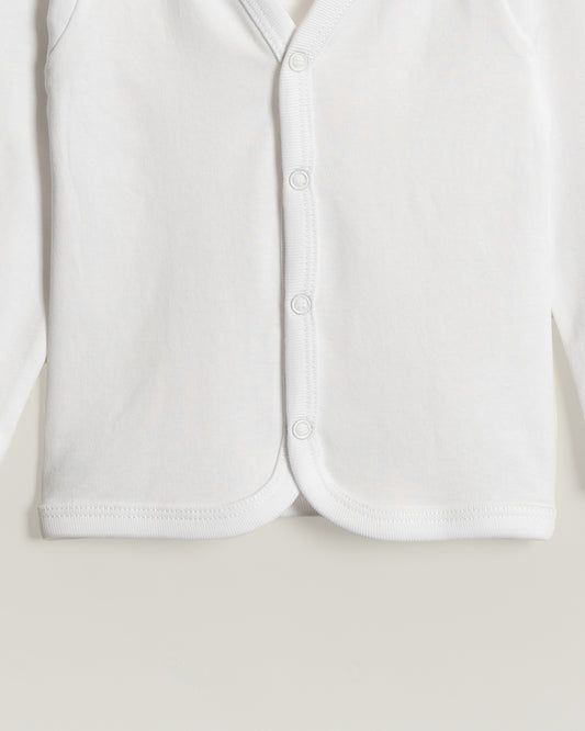 Twingle 100% Organic Cotton Jhabla Vest-Front Snaps for Easy Dressing-No Itchy Neck Tags-Long Sleeves-Solid-White-Pack of 3-For Infants