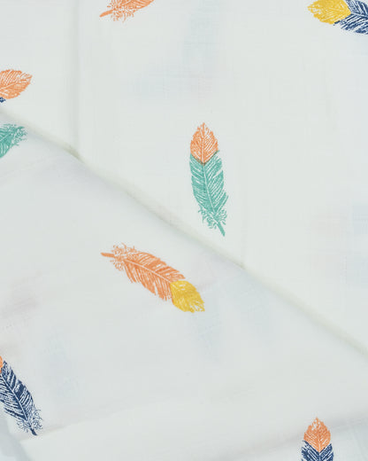 BeeLittle Fancy Feathers & Teal Green-Organic Muslin Swaddle-Pack of 2-Infant Wraps