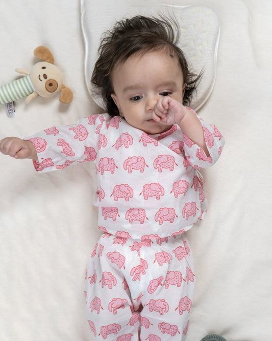 The Almirah Pink Kimono Set-Haathi March-Organic Cotton-For Infants