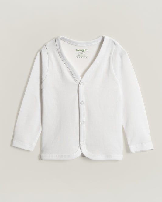 Twingle 100% Organic Cotton Jhabla Vest-Front Snaps for Easy Dressing-No Itchy Neck Tags-Long Sleeves-Solid-White-Pack of 3-For Infants