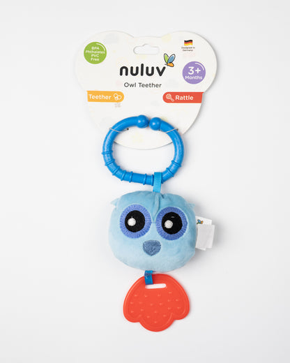 nuluv Owl Rattle Teether Toy-Plush Rattle-Smooth Edges-BPA and PVC Free-Blue-3M+