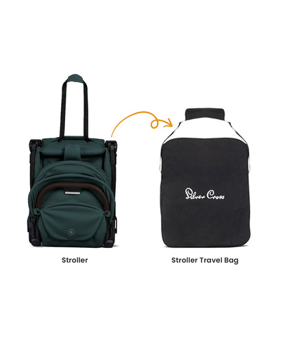 Silver Cross Clic 2 Cabin Friendly Stroller-With Stroller Bag-One Hand Fold-Includes Rain Cover-For 0 to 4Y (Upto 22 kg)-Conifer