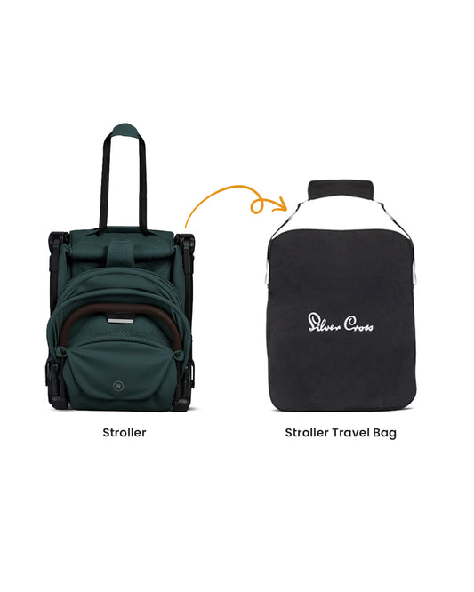 Silver Cross Clic 2 Cabin Friendly Stroller-With Snack Tray & Stroller Bag-One Hand Fold-Includes Rain Cover-For 0 to 4Y (Upto 22 kg)-Conifer