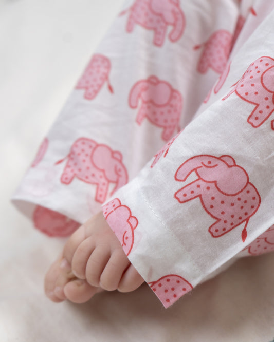 The Almirah Pink Kimono Set-Haathi March-Organic Cotton-For Infants