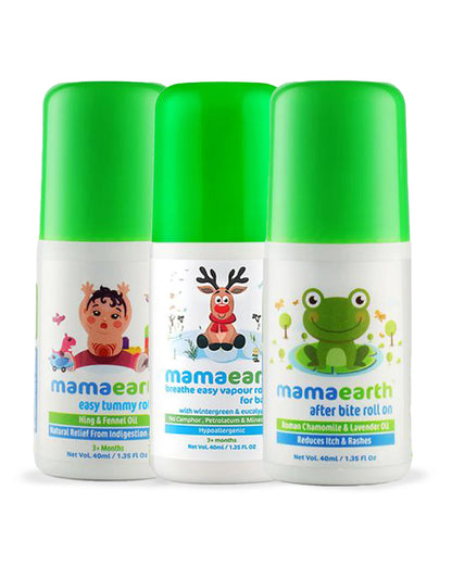 Mamaearth After Bite Roll On for Mosquito & Insects Bite Relief, Breathe Easy Vapour Roll On & Easy Tummy Roll On for Relief from Indigestion and Colic