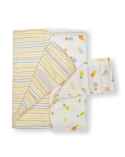 BeeLittle Organic Muslin Swaddles-Pineapple Vibes & Solid Stripes-Pack of 2-Infant Wraps