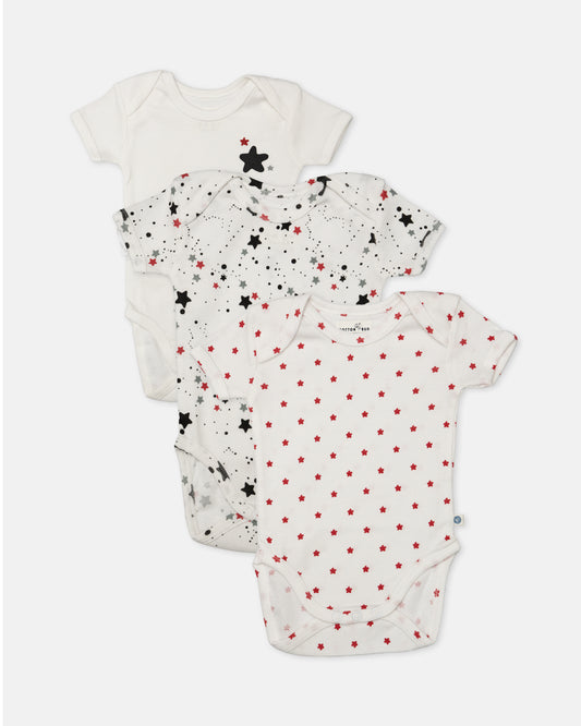 Cotton Bug Multicolor Bodysuit-Star-Organic Cotton-Half Sleeves-Pack of 3-For Infants