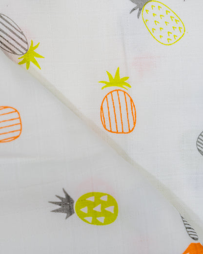 BeeLittle Organic Muslin Swaddles-Pineapple Vibes & Solid Stripes-Pack of 2-Infant Wraps