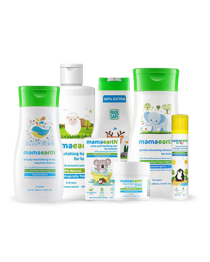Mamaearth Coco Soft Baby Soap Bar (Pack of 2), Deeply Nourishing Baby Body Wash (200ml), Dusting Baby Powder (150g), Gentle Cleansing Baby Shampoo (200ml), Nourishing Baby Hair Oil (200ml) & Rich Moisturizing Ultra Light Sunscreen-SPF 50 (50g)