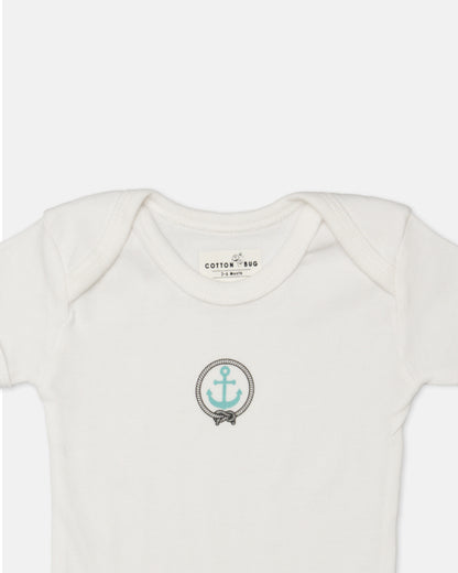 Cotton Bug White Bodysuit-Anchor-Organic Cotton-Half Sleeves-Pack of 3-For Infants