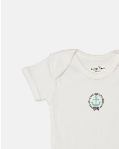 Cotton Bug White Bodysuit-Anchor-Organic Cotton-Half Sleeves-Pack of 3-For Infants