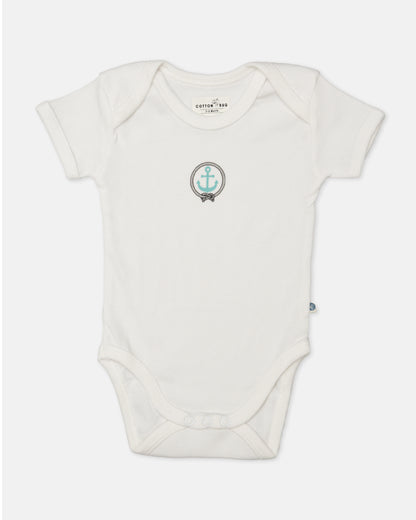 Cotton Bug White Bodysuit-Anchor-Organic Cotton-Half Sleeves-Pack of 3-For Infants