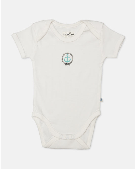 Cotton Bug White Bodysuit-Anchor-Organic Cotton-Half Sleeves-Pack of 3-For Infants