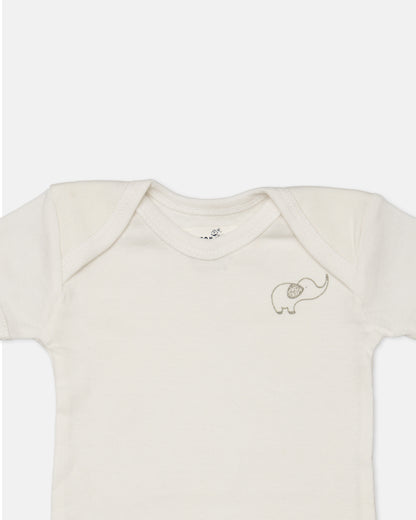 Cotton Bug White Bodysuit-Elephant-Organic Cotton-Half Sleeves-Pack of 3-For Infants