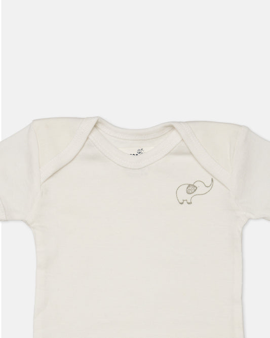 Cotton Bug White Bodysuit-Elephant-Organic Cotton-Half Sleeves-Pack of 3-For Infants