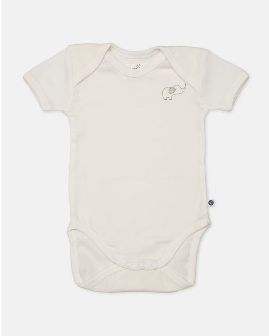 Cotton Bug White Bodysuit-Elephant-Organic Cotton-Half Sleeves-Pack of 3-For Infants