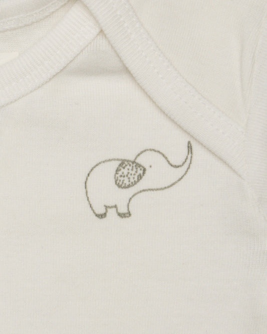 Cotton Bug White Bodysuit-Elephant-Organic Cotton-Half Sleeves-Pack of 3-For Infants