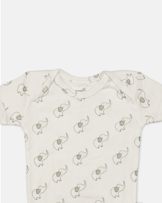 Cotton Bug White Bodysuit-Elephant-Organic Cotton-Half Sleeves-Pack of 3-For Infants