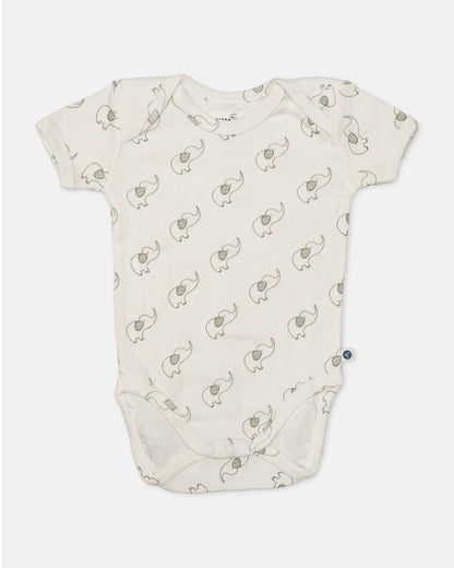 Cotton Bug White Bodysuit-Elephant-Organic Cotton-Half Sleeves-Pack of 3-For Infants