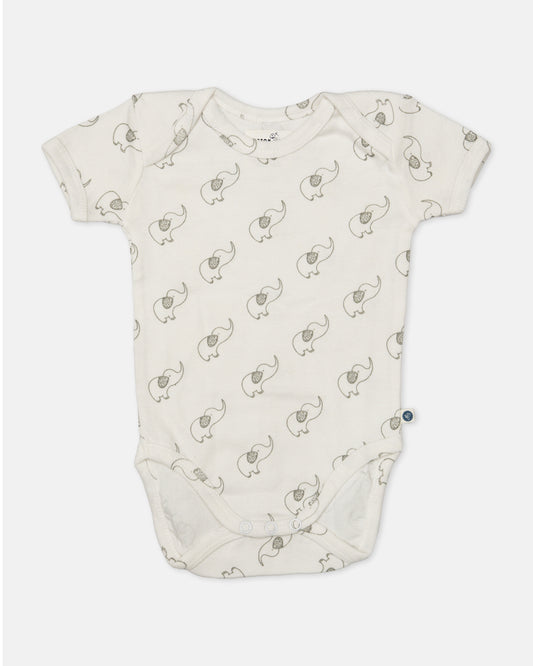 Cotton Bug White Bodysuit-Elephant-Organic Cotton-Half Sleeves-Pack of 3-For Infants